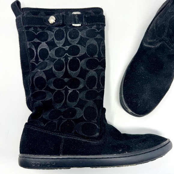 Coach Black Logo Suede Leather Winter Boots - Picture 3 of 12